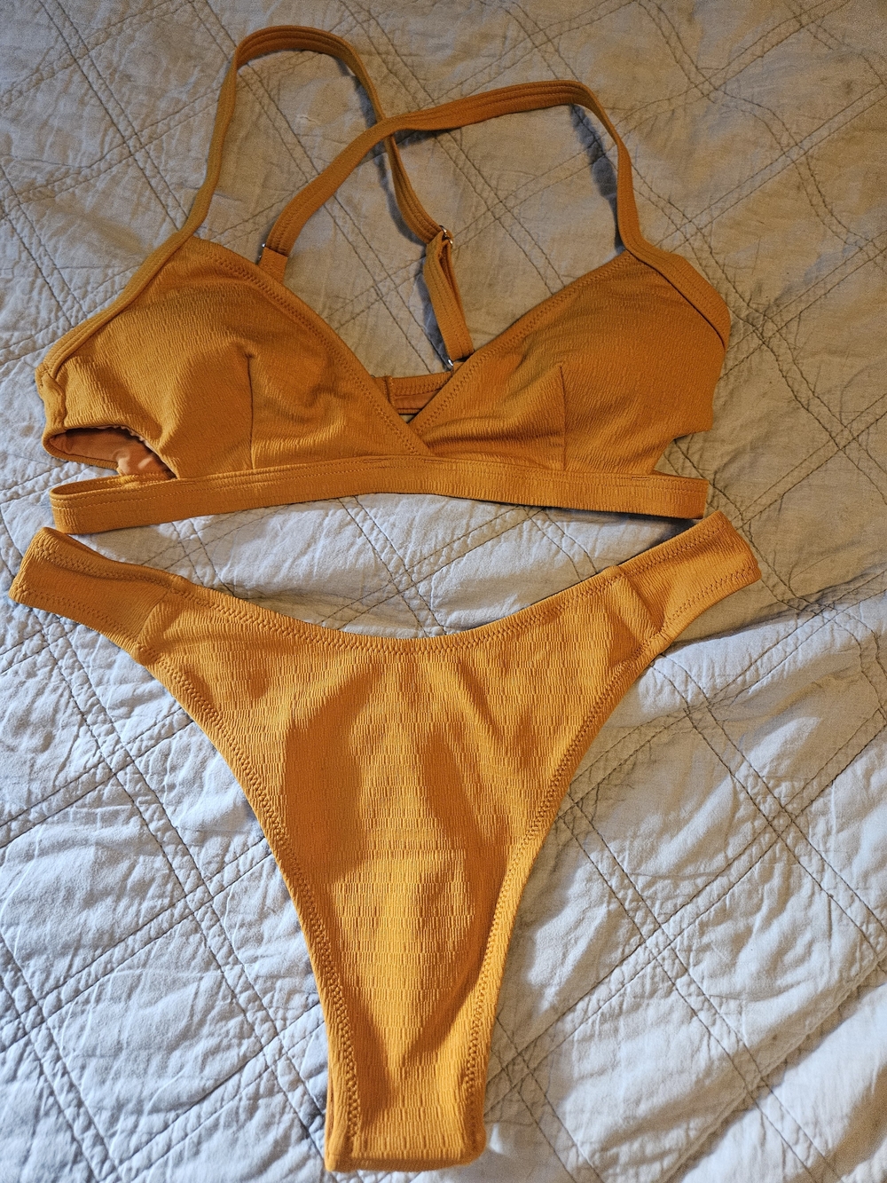 Cupshe Mustard Yellow Ribbed Bikini Set